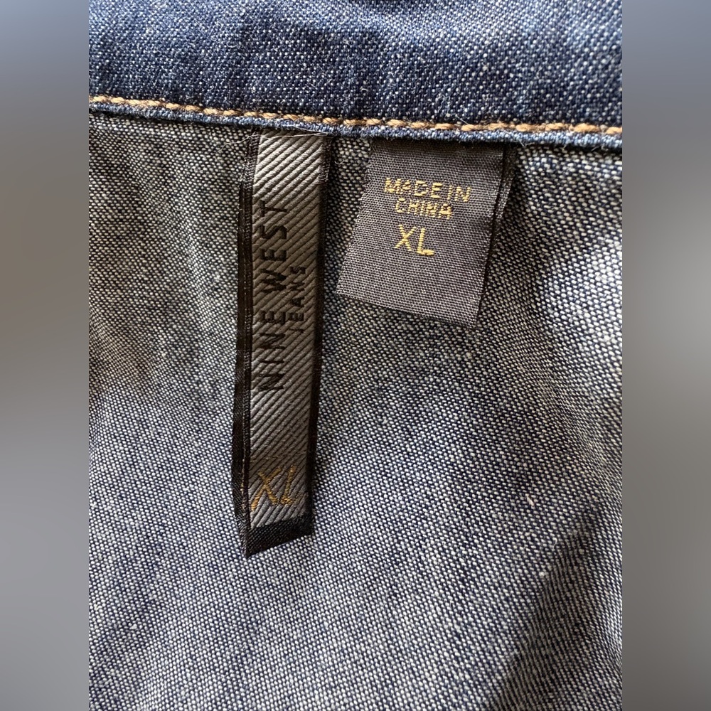🦋NINE WEST Denim Chambray Cropped Swing Jacket w/ Short Sleeves, Sz L/XL - Picture 9 of 9